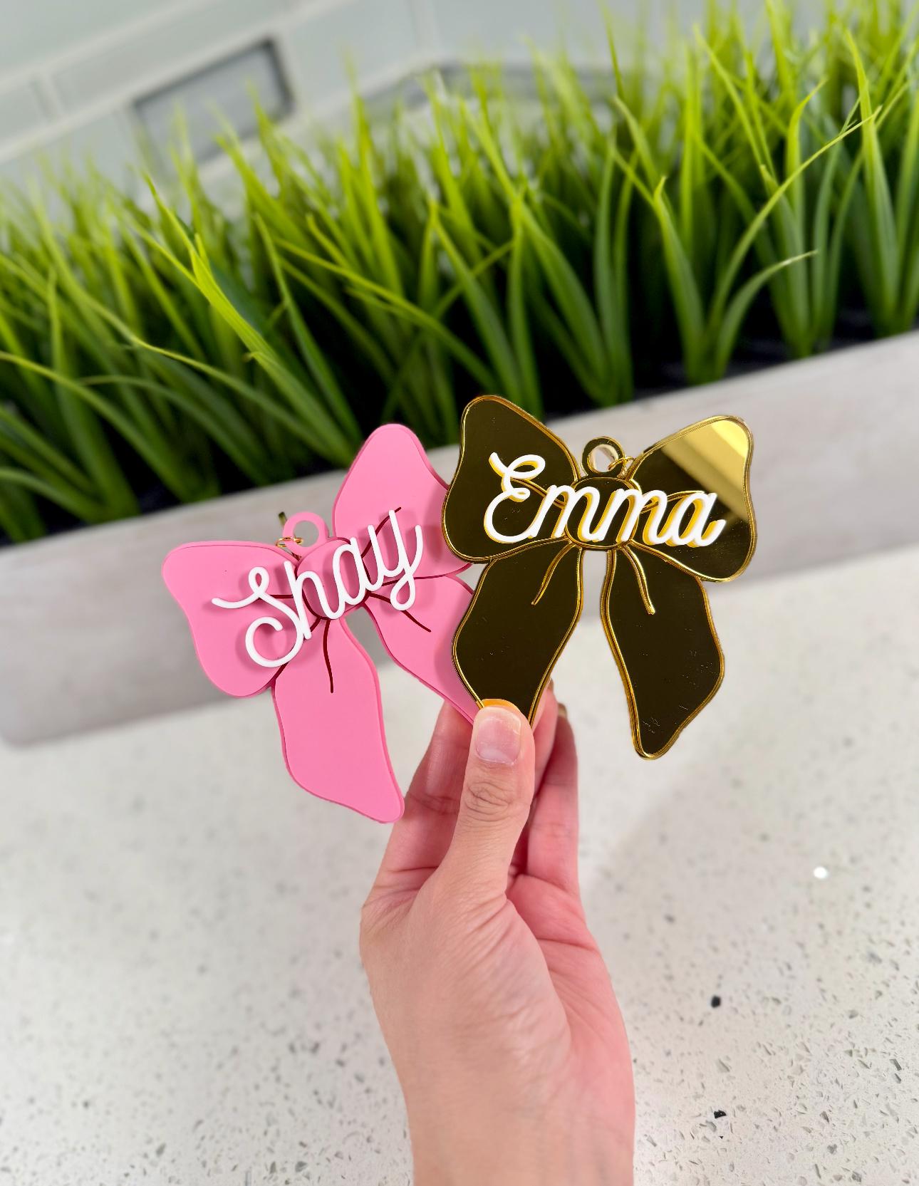 Personalized NFC Bow Tag | Custom Name Backpack/Lunchbox Tag | School Safety | Emergency Contact