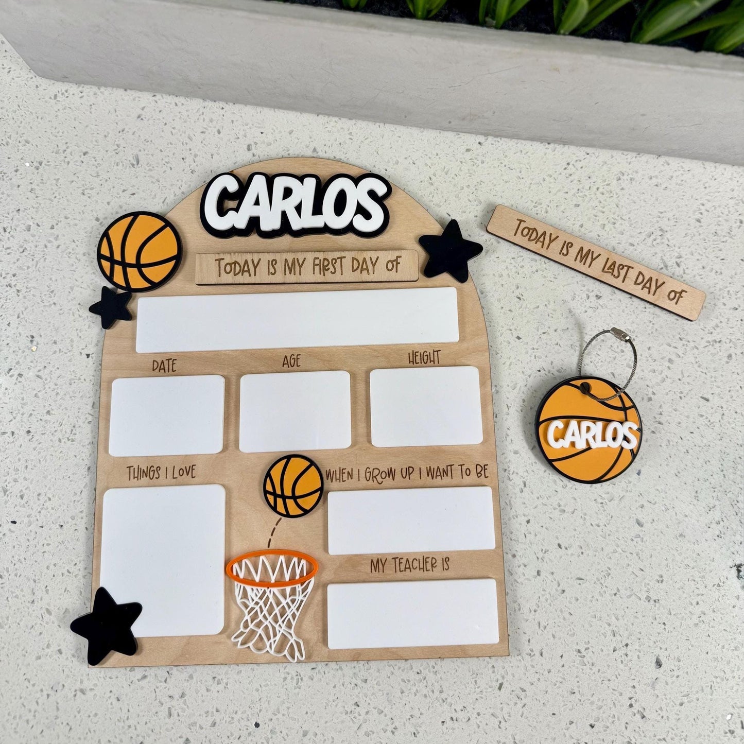 Personalized Basketball Back-to-School Bundle: First/Last Day Sign & NFC Safety Tag