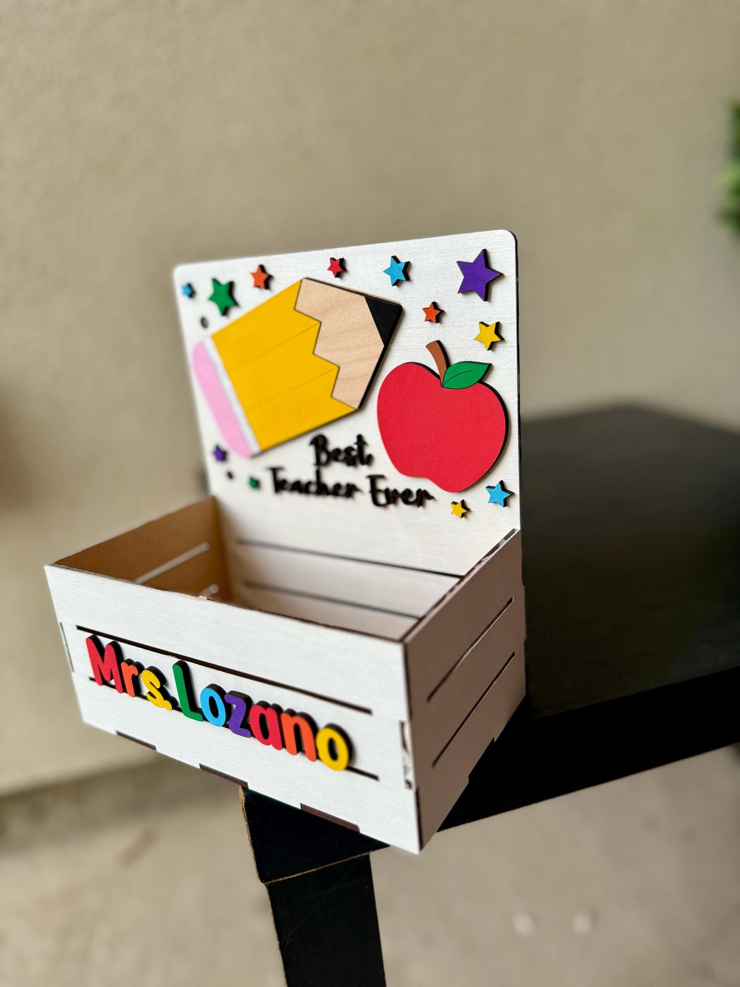 Personalized Teacher Crate | Custom Name Apple Gift Box | Teachers world Day