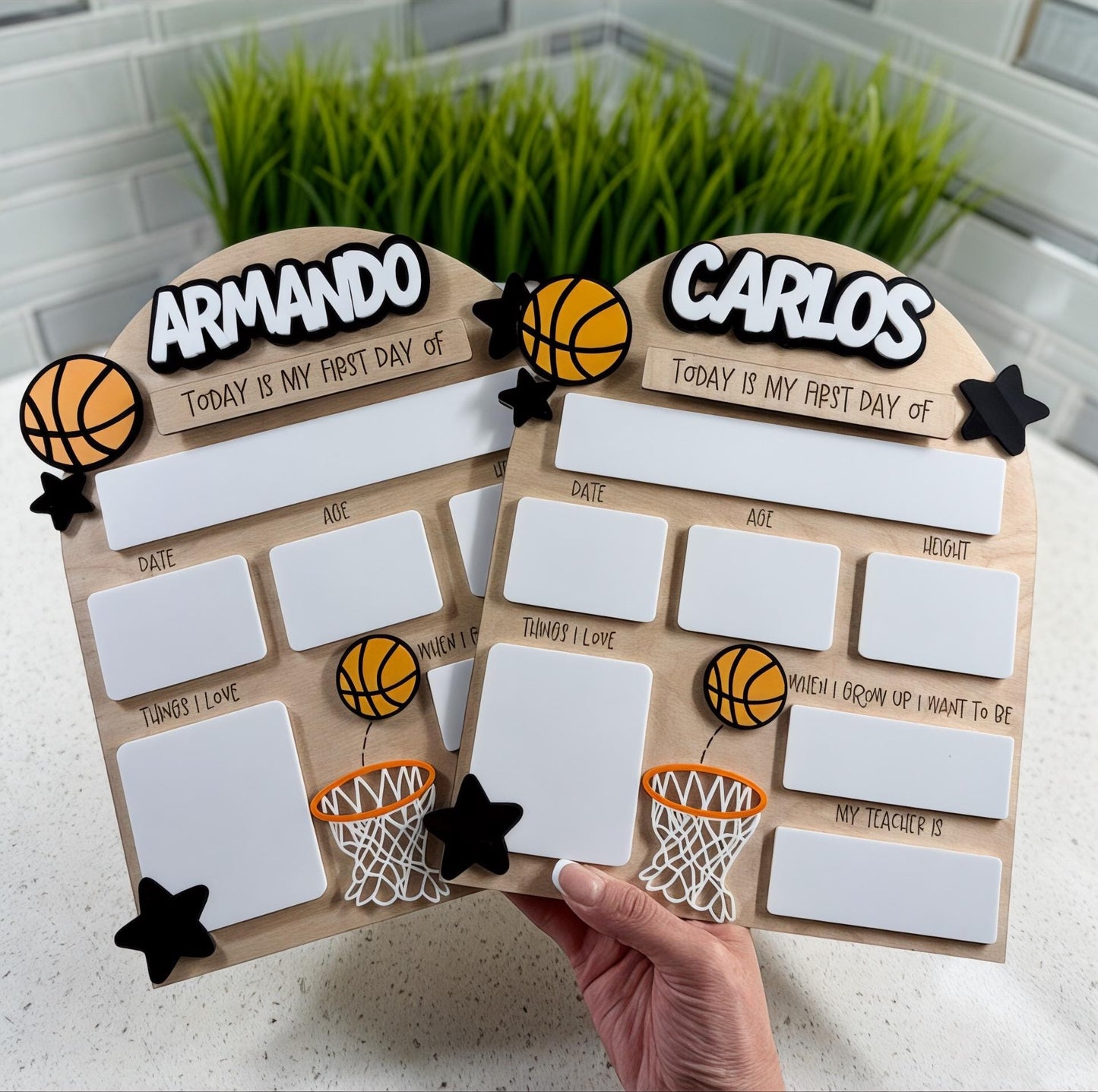 Personalized Basketball Back-to-School Bundle: First/Last Day Sign & NFC Safety Tag