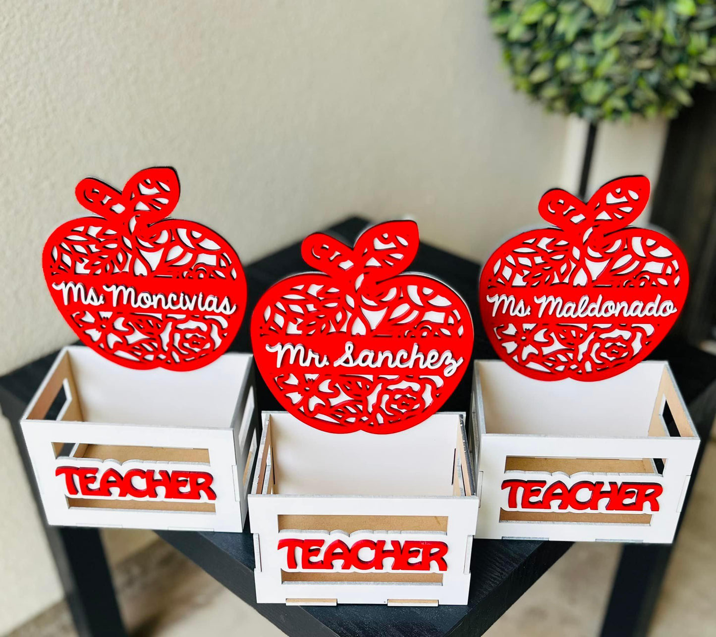 Personalized Teacher Crate | Custom Name Apple Gift Box | Back to School