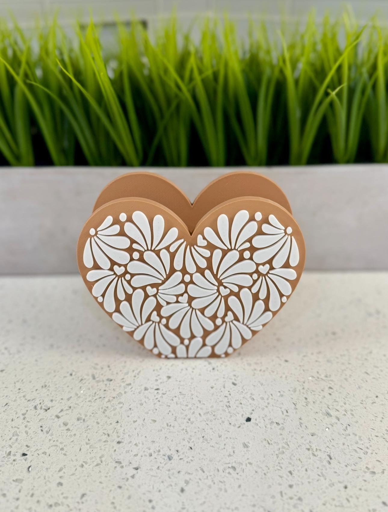 Talavera Heart Notepad Holder: Mexican-Inspired Desk Organizer