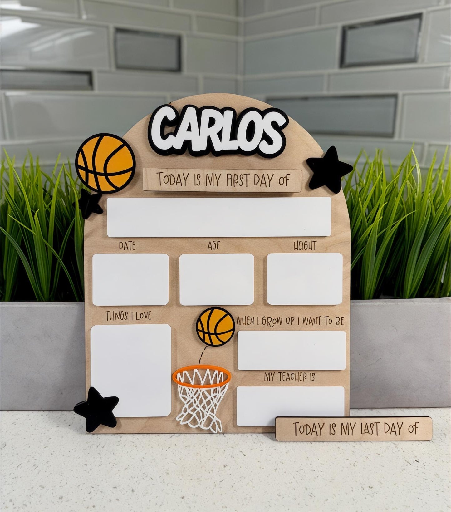 Personalized Basketball Back-to-School Bundle: First/Last Day Sign & NFC Safety Tag