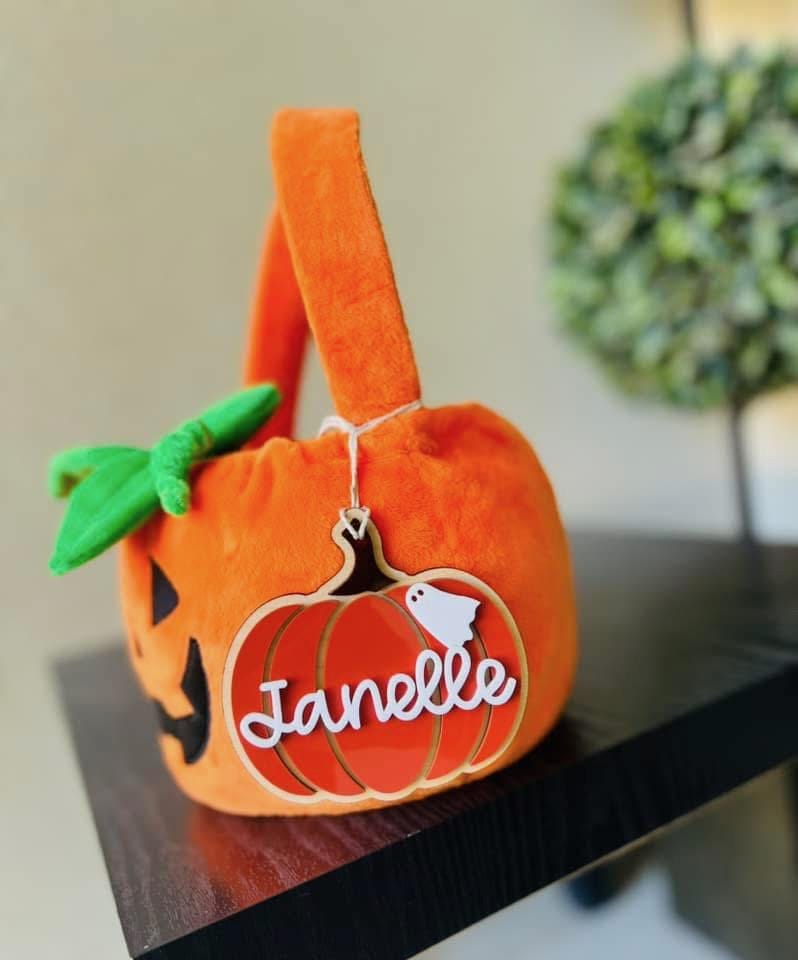 Halloween Basket Name Tag | Personalized Pumpkin Gift Tag | Trick-or-Treat Bucket Label |